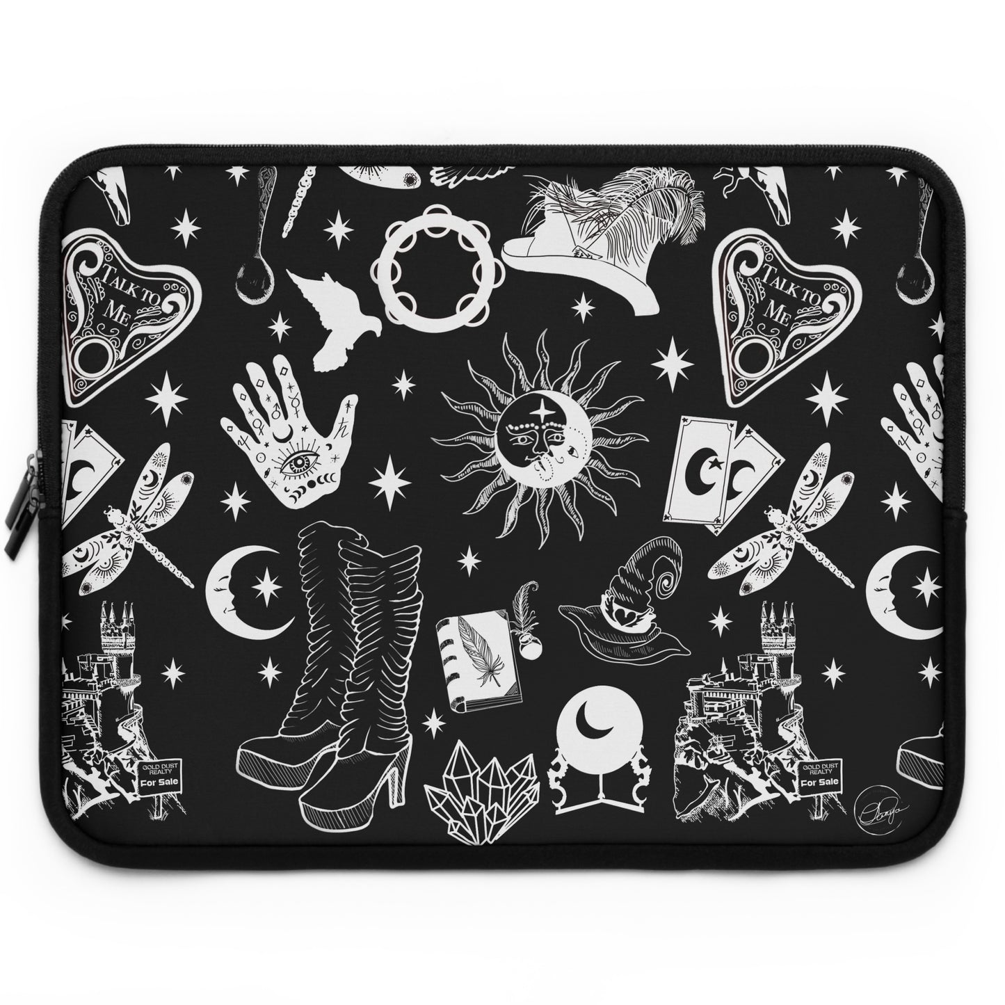 Witchy Woman Stevie Nicks-Inspired Mystical Black Laptop Sleeve - Celestial and Occult Design