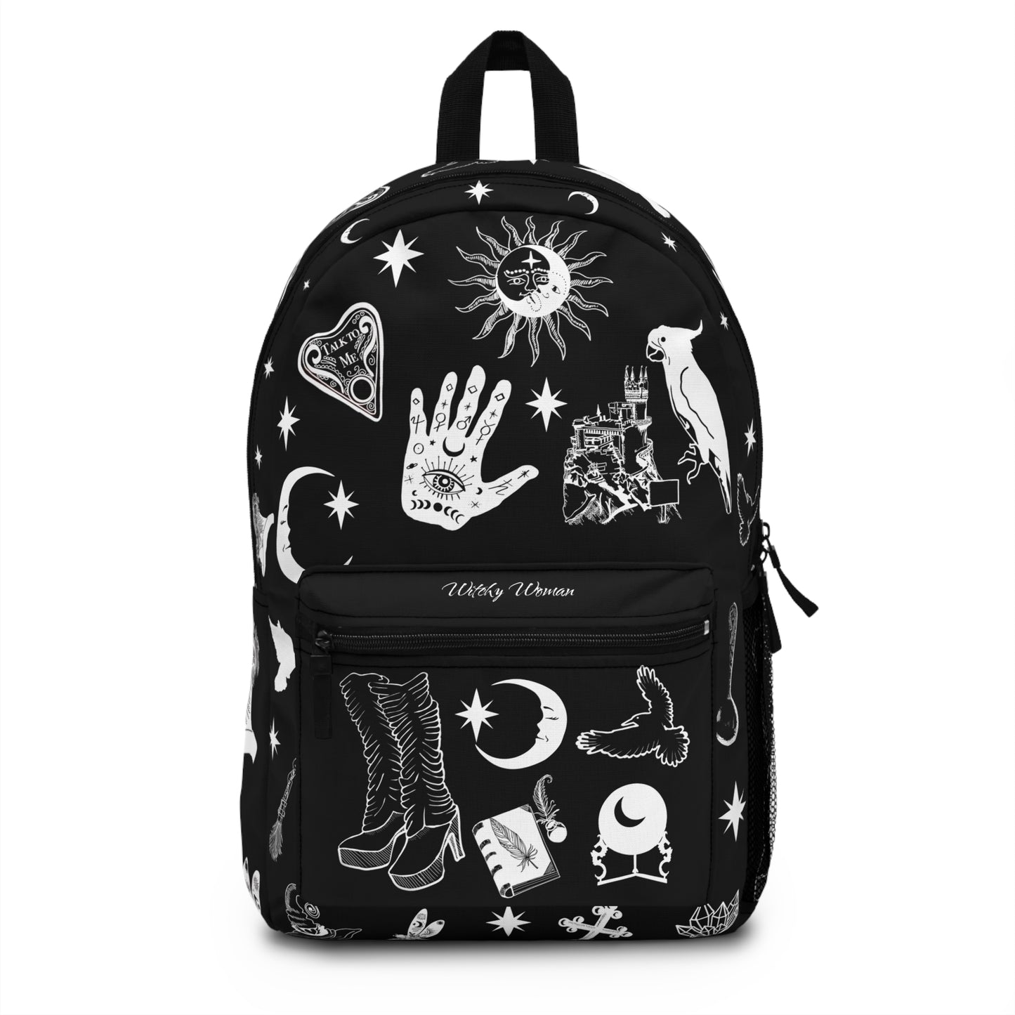 Witchy Woman Mystical Black Graphic Backpack - Tarot & Celestial Designs