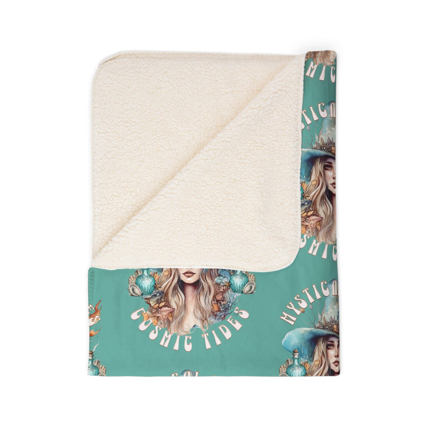 Mystical Vibes and Cosmic Tides Sea Witch Fleece Sherpa Blanket