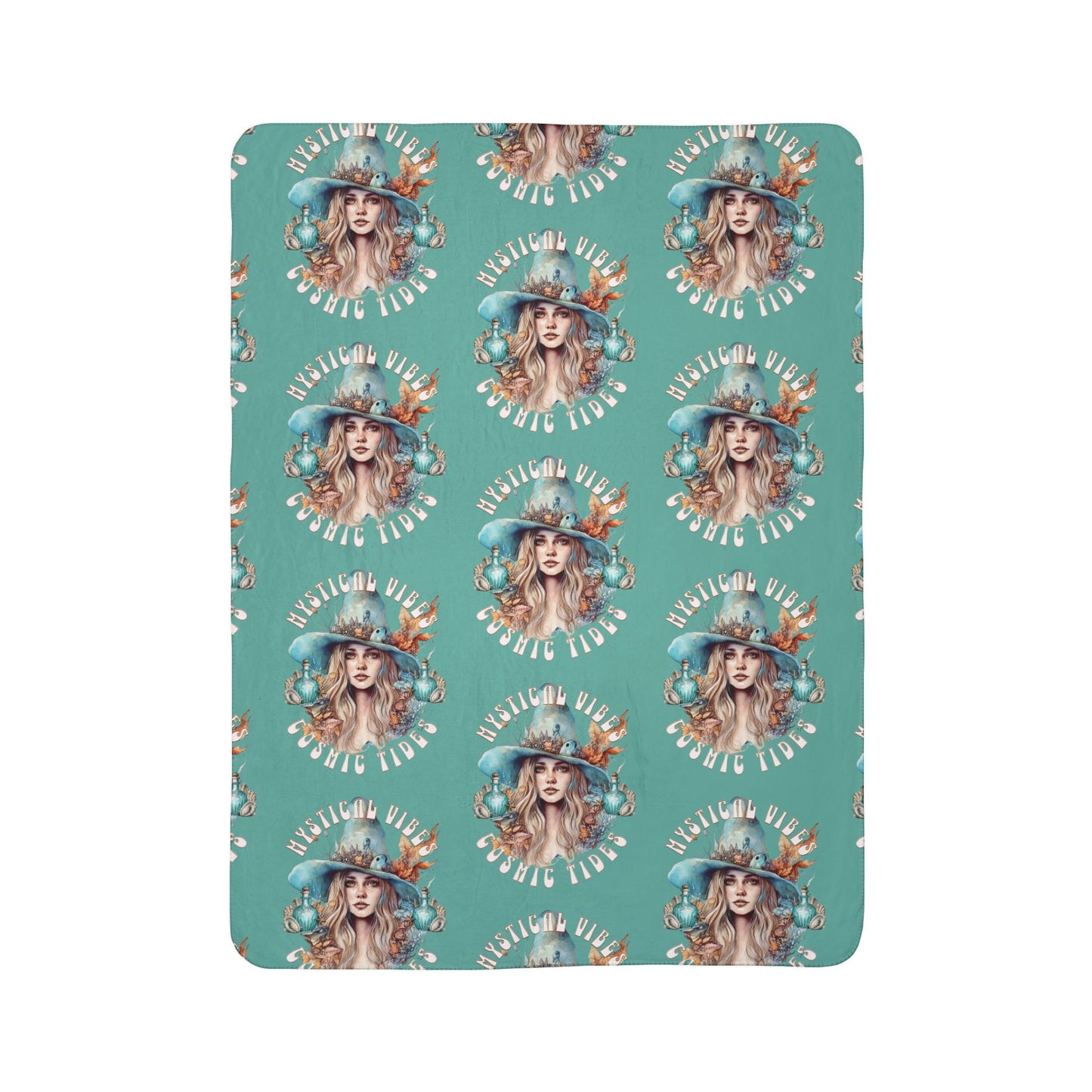 Mystical Vibes and Cosmic Tides Sea Witch Fleece Sherpa Blanket
