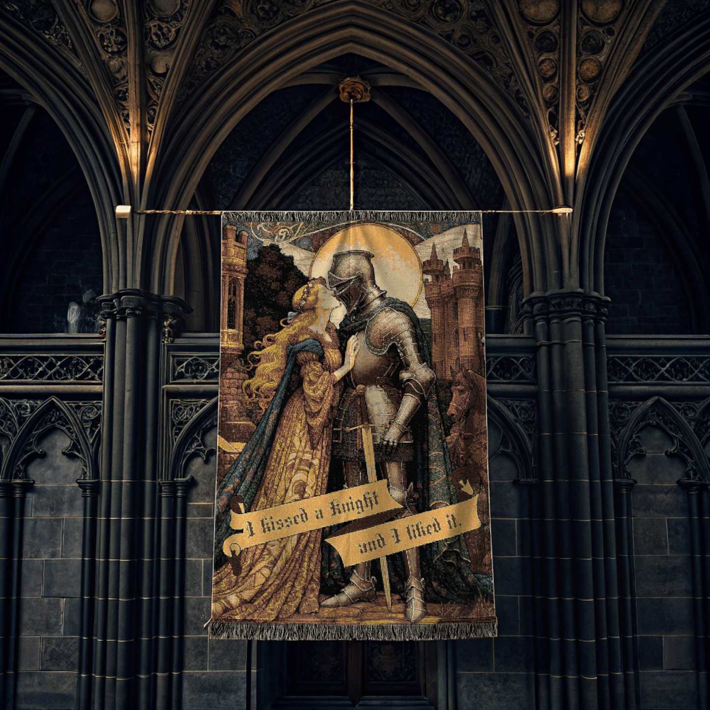 Romantic Medieval Knight Woven Blanket