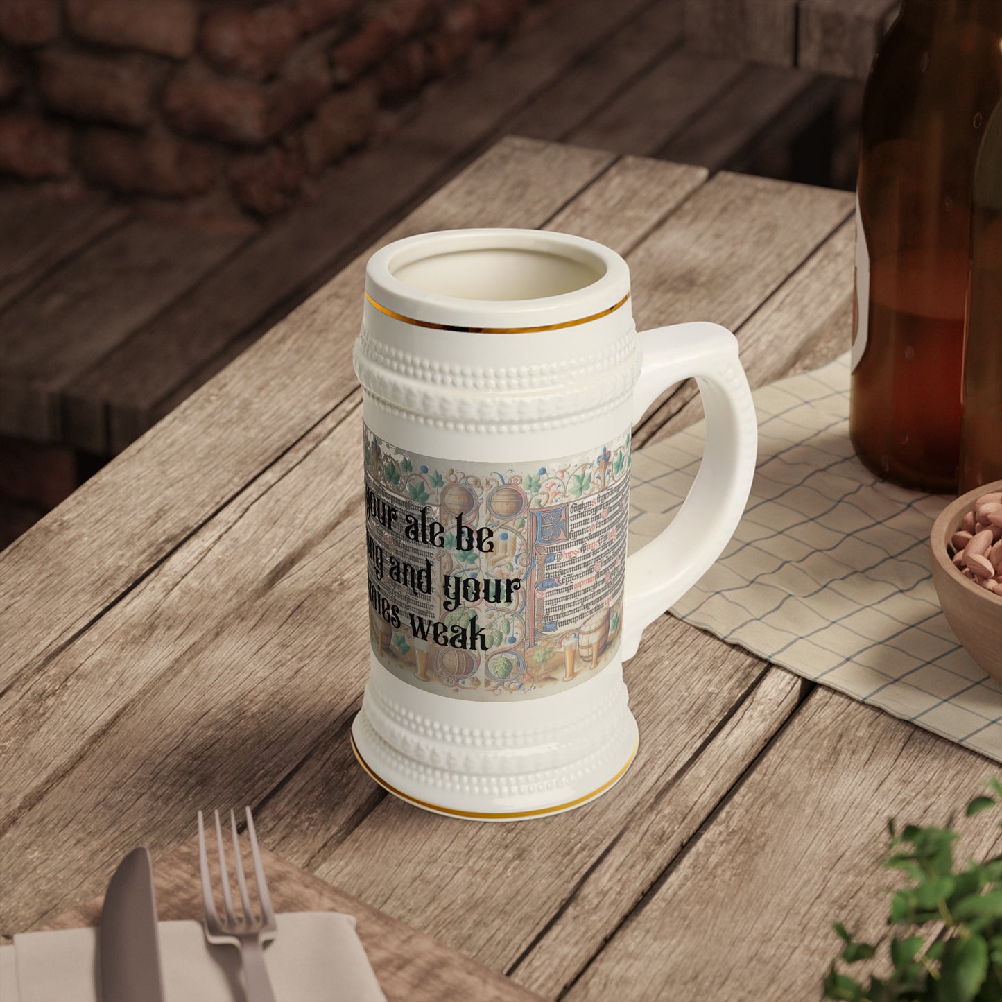 Medieval Viking Castle-Core Beer Stein Mug - Perfect Gift for Beer Lovers - 'May Your Ale Be Strong' Design