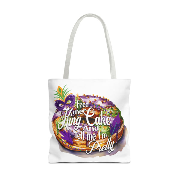 Feed me King Cake and tell me I'm pretty Mardi Gras bead Tote Bag (AOP)