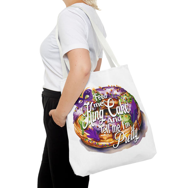 Feed me King Cake and tell me I'm pretty Mardi Gras bead Tote Bag (AOP)