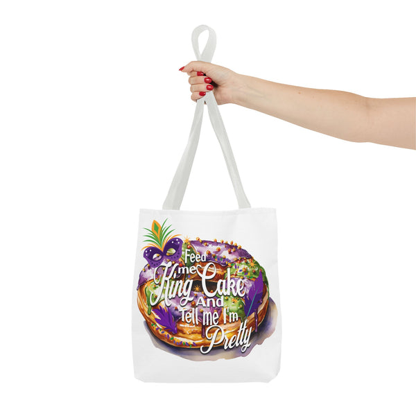 Feed me King Cake and tell me I'm pretty Mardi Gras bead Tote Bag (AOP)