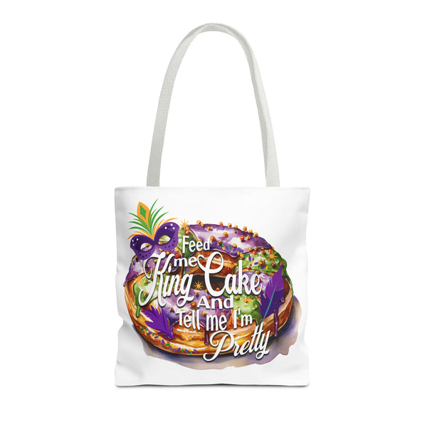 Feed me King Cake and tell me I'm pretty Mardi Gras bead Tote Bag (AOP)