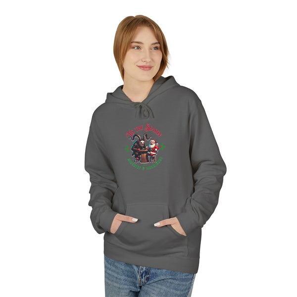 Tis the season for mischief and merriment Krampus Santa Unisex Midweight Softstyle Fleece Hoodie