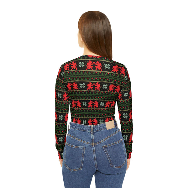 Krampus Ugly Sweater Women's Long Sleeve V-neck Shirt (AOP)