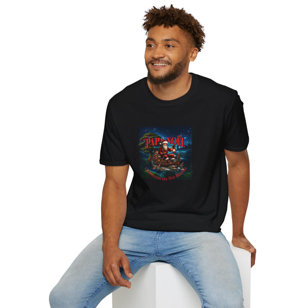 Papa Noel Cajun Night Before Christmas on the Bayou Black Unisex Softstyle T-Shirt