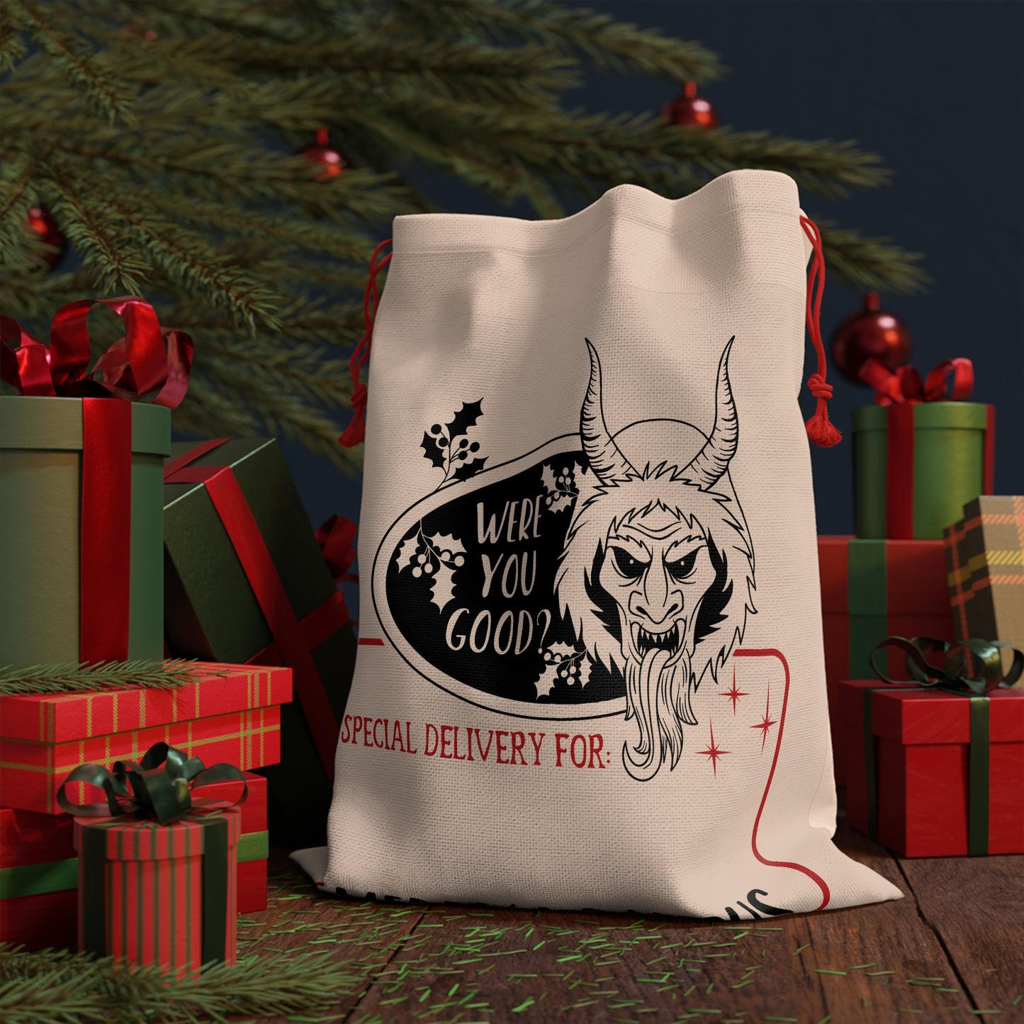 Merry Krampus Holiday Drawstring Present Pouch