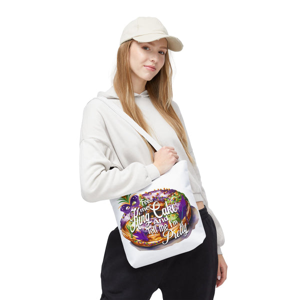 Feed me King Cake and tell me I'm pretty Mardi Gras bead Tote Bag (AOP)