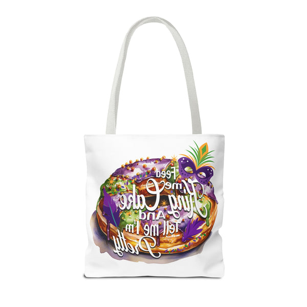 Feed me King Cake and tell me I'm pretty Mardi Gras bead Tote Bag (AOP)