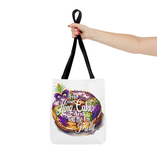 Feed me King Cake and tell me I'm pretty Mardi Gras bead Tote Bag (AOP)