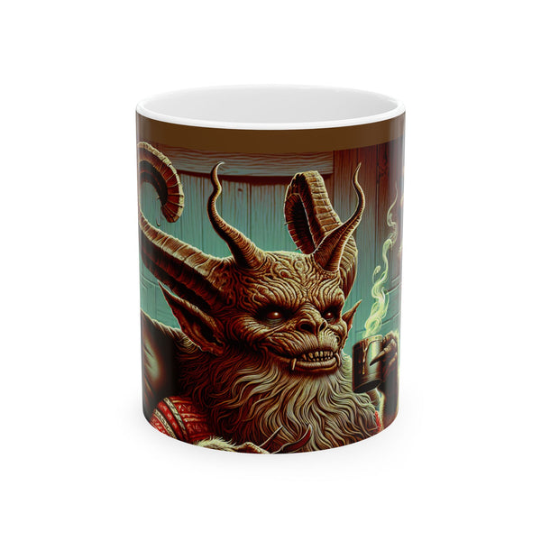 Krampus drinking cocoa creepy Christmas Ceramic Mug, (11oz, 15oz)