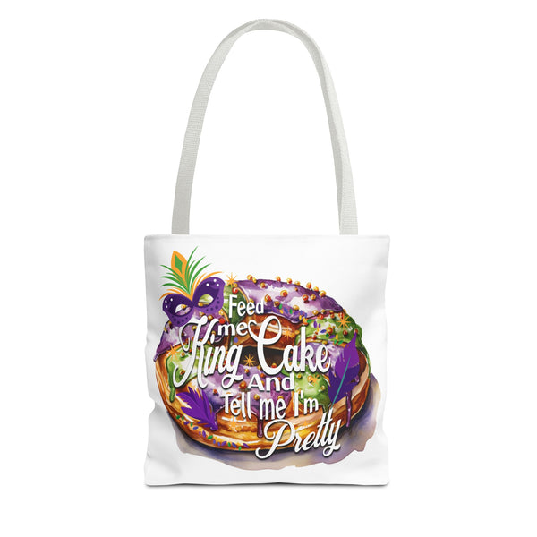 Feed me King Cake and tell me I'm pretty Mardi Gras bead Tote Bag (AOP)