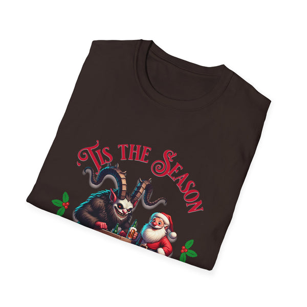 Tis the Season for Mischief & Merriment Krampus and Santa Unisex Softstyle T-Shirt