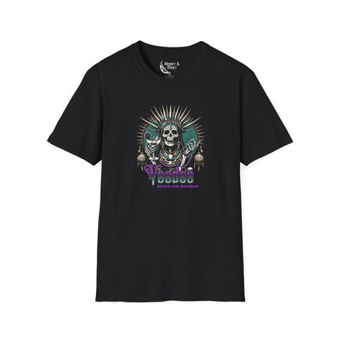 Voodoo beads and bourbon creepy mardi gras Unisex Softstyle T-Shirt