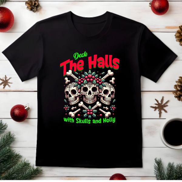 Deck the Halls Skulls christmas spirit scary creepy Unisex Softstyle T-Shirt