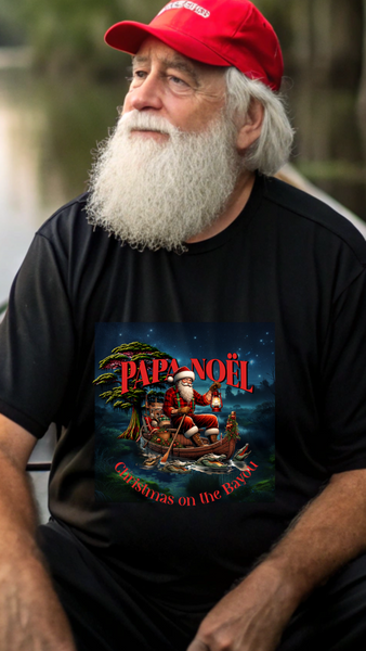 Papa Noel Cajun Night Before Christmas on the Bayou Black Unisex Softstyle T-Shirt