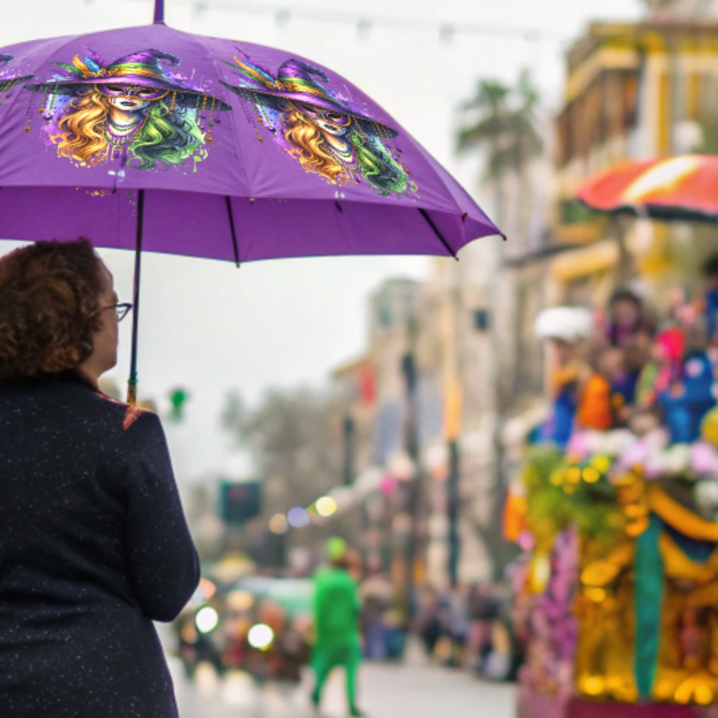 Mardi Gras Witch Semi-Automatic Foldable Umbrella