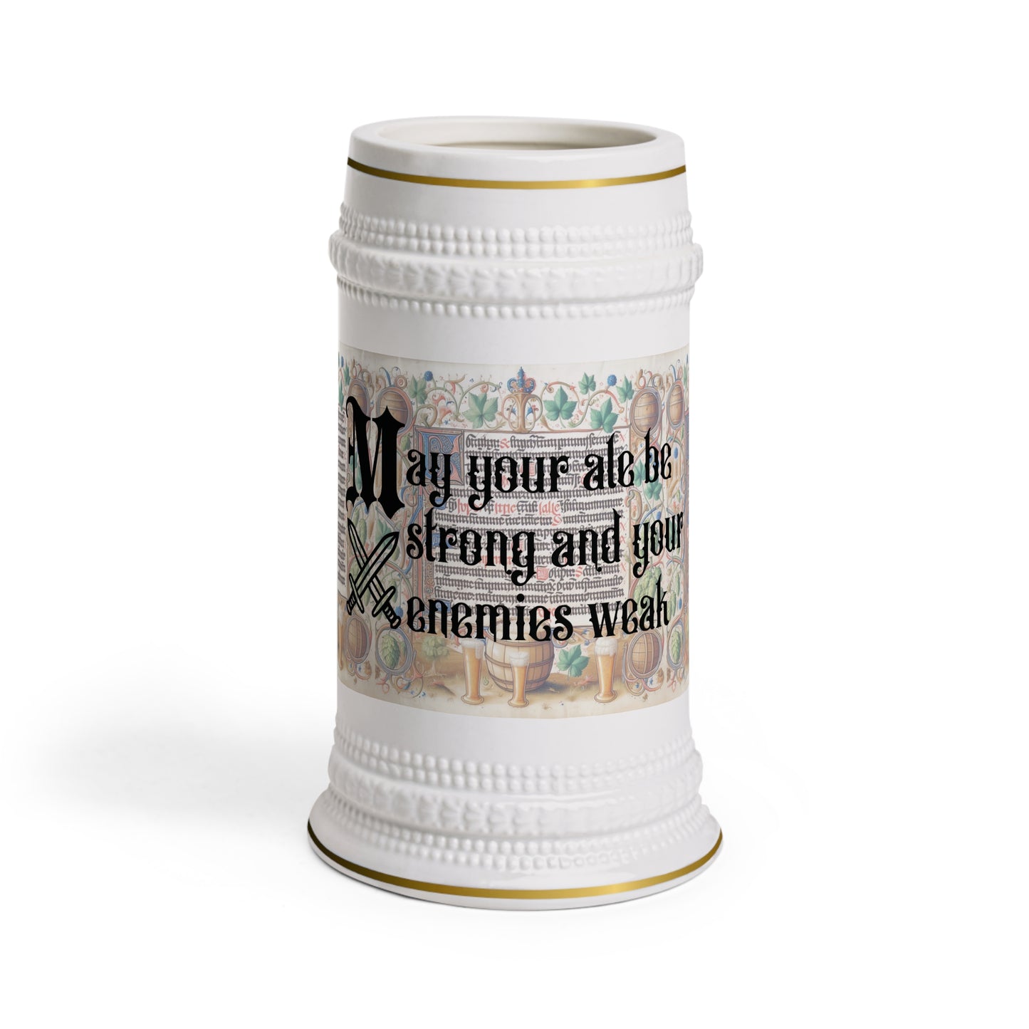 Medieval Viking Castle-Core Beer Stein Mug - Perfect Gift for Beer Lovers - 'May Your Ale Be Strong' Design