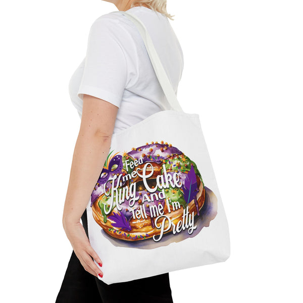 Feed me King Cake and tell me I'm pretty Mardi Gras bead Tote Bag (AOP)