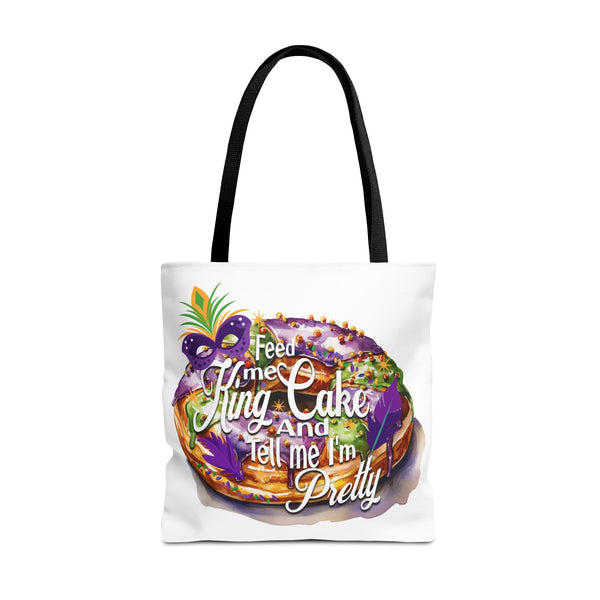 Feed me King Cake and tell me I'm pretty Mardi Gras bead Tote Bag (AOP)