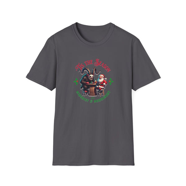 Tis the Season for Mischief & Merriment Krampus and Santa Unisex Softstyle T-Shirt