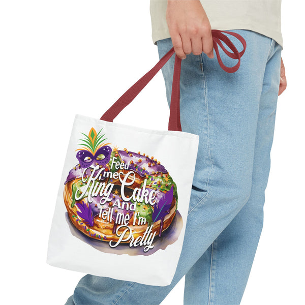 Feed me King Cake and tell me I'm pretty Mardi Gras bead Tote Bag (AOP)