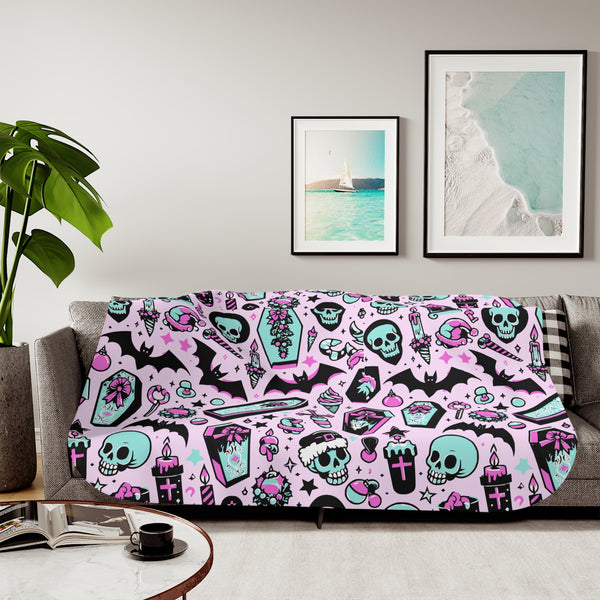 Bat and Coffin Goth Sherpa Blanket