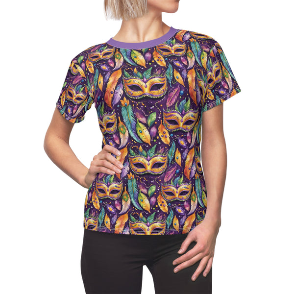 Mardi Gras masks and beads all over print tshirt