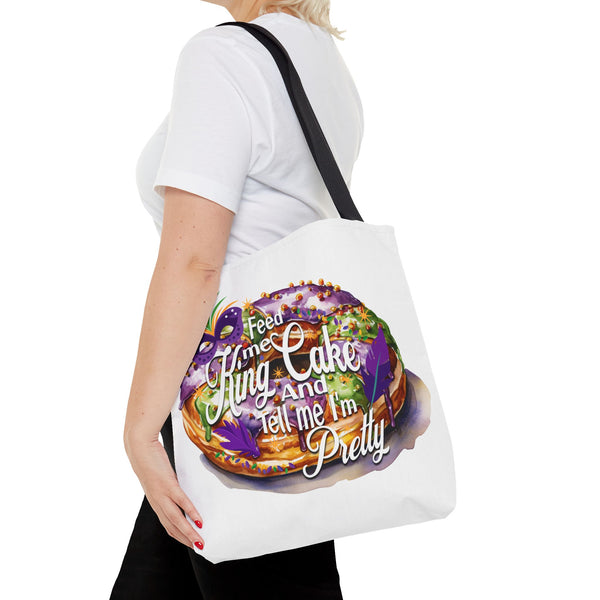 Feed me King Cake and tell me I'm pretty Mardi Gras bead Tote Bag (AOP)