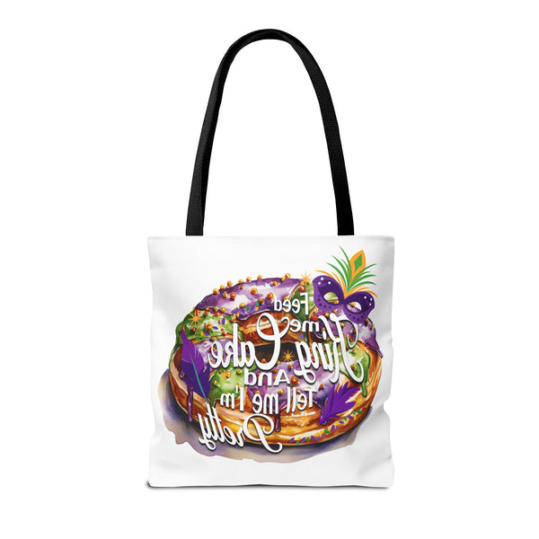 Feed me King Cake and tell me I'm pretty Mardi Gras bead Tote Bag (AOP)