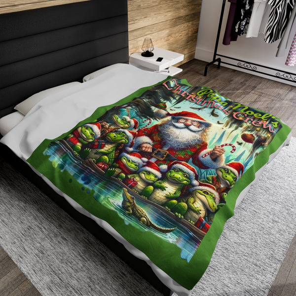 Papa Noel's Christmas Crew Velveteen Plush Blanket