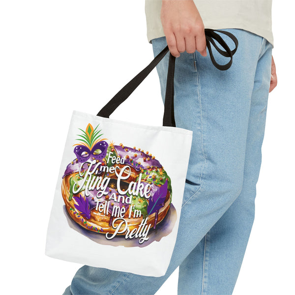 Feed me King Cake and tell me I'm pretty Mardi Gras bead Tote Bag (AOP)