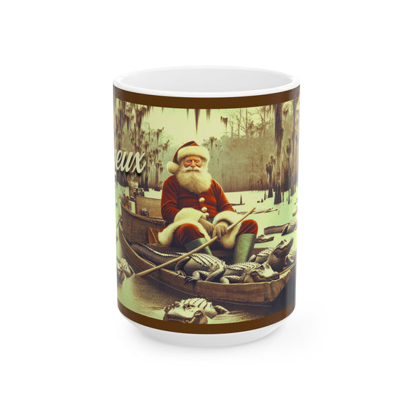 Vintage Joyeux Noel Papa Noel cajun christmas Ceramic Mug, (11oz, 15oz)