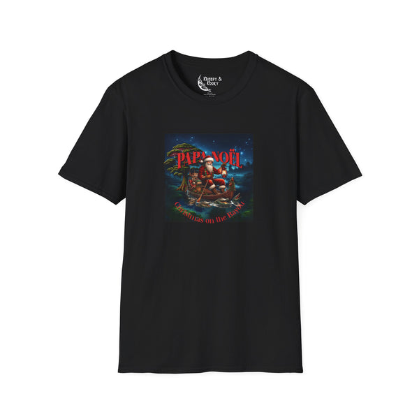 Papa Noel Cajun Night Before Christmas on the Bayou Black Unisex Softstyle T-Shirt