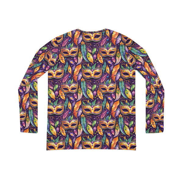 Mardi Gras Mask and Beads all over print Women's Long Sleeve V-neck Shirt (AOP)