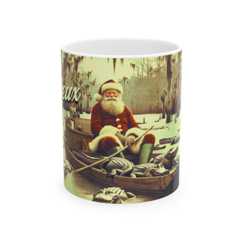 Vintage Joyeux Noel Papa Noel cajun christmas Ceramic Mug, (11oz, 15oz)