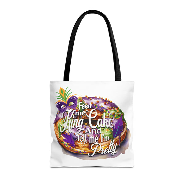 Feed me King Cake and tell me I'm pretty Mardi Gras bead Tote Bag (AOP)