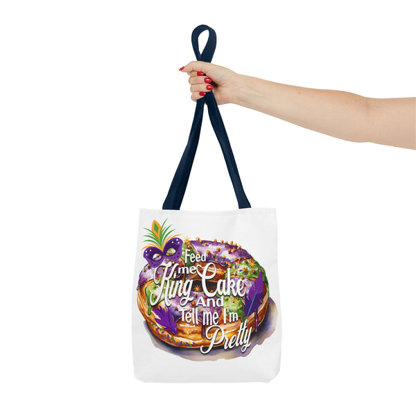 Feed me King Cake and tell me I'm pretty Mardi Gras bead Tote Bag (AOP)