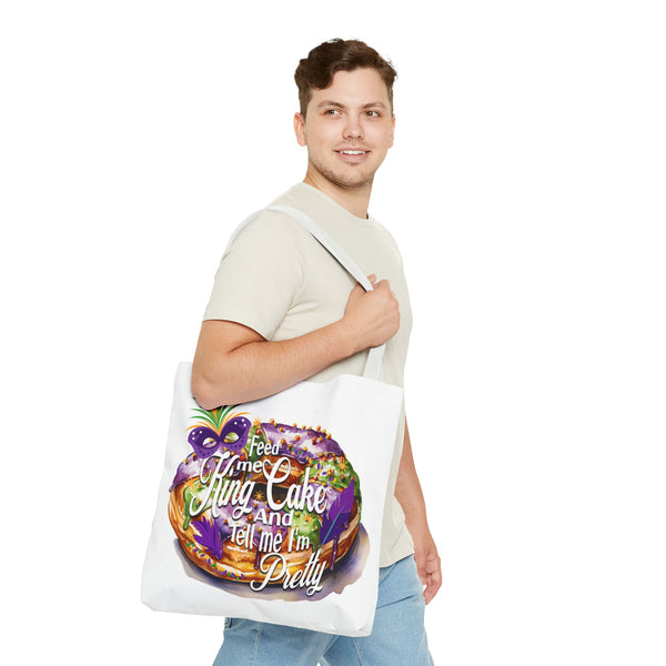 Feed me King Cake and tell me I'm pretty Mardi Gras bead Tote Bag (AOP)