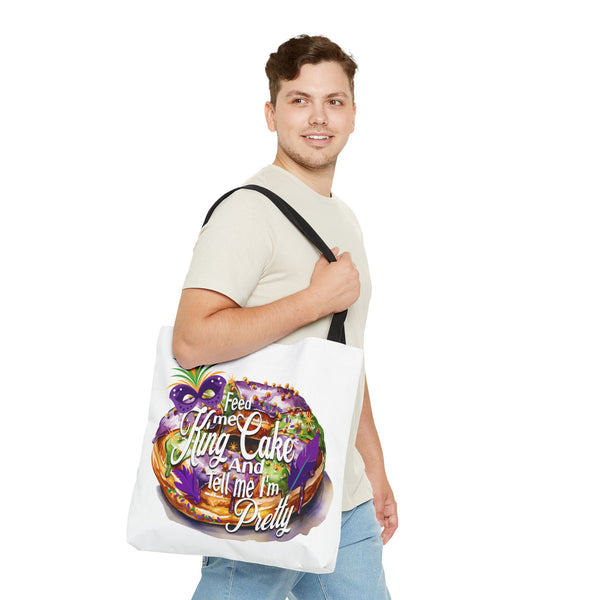 Feed me King Cake and tell me I'm pretty Mardi Gras bead Tote Bag (AOP)