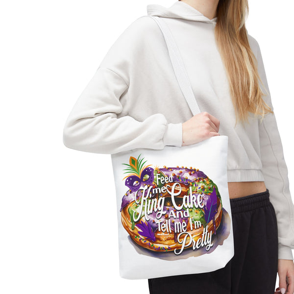 Feed me King Cake and tell me I'm pretty Mardi Gras bead Tote Bag (AOP)