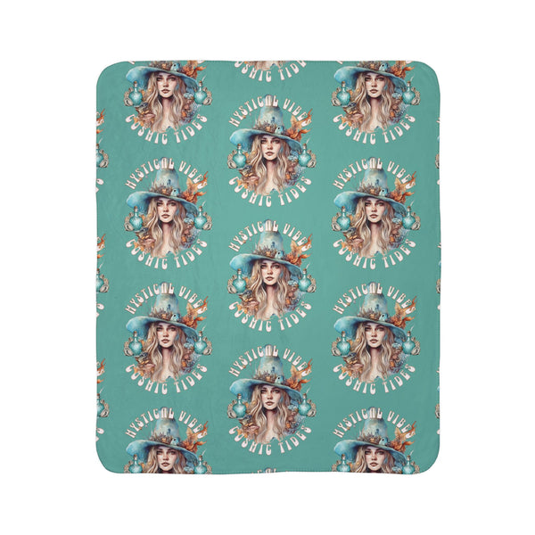 Mystical Vibes and Cosmic Tides Sea Witch Fleece Sherpa Blanket