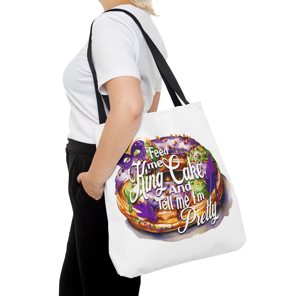 Feed me King Cake and tell me I'm pretty Mardi Gras bead Tote Bag (AOP)