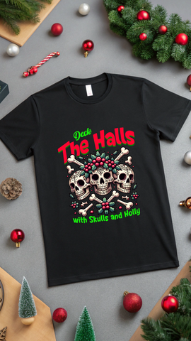 Deck the Halls Skulls christmas spirit scary creepy Unisex Softstyle T-Shirt