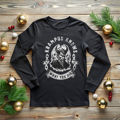 Krampus Knows Naughty Christmas Unisex Jersey Long Sleeve Tee